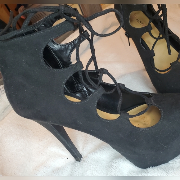 JustFab Stilletoe Platform Heels Black Laceup Ankle Boot Size 8.5 - Picture 3 of 6